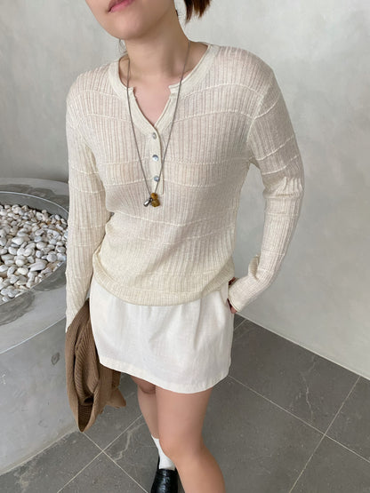 MELISSA KNIT TOP IN BEIGE/WHITE