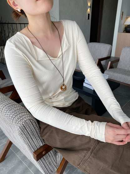 BASIC LONG SLEEVE TOP IN BEIGE/PURPLE
