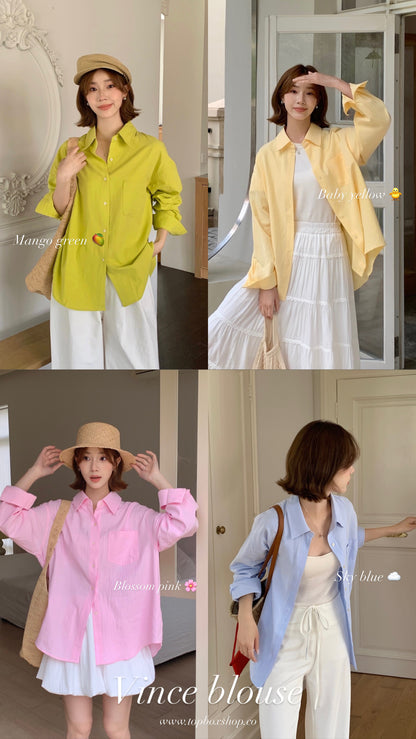 VINCE BLOUSE IN PINK/BLUE/YELLOW/GREEN (4 COLOR)