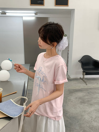 THE RIBBON TEE IN PINK/WHITE/YELLOW