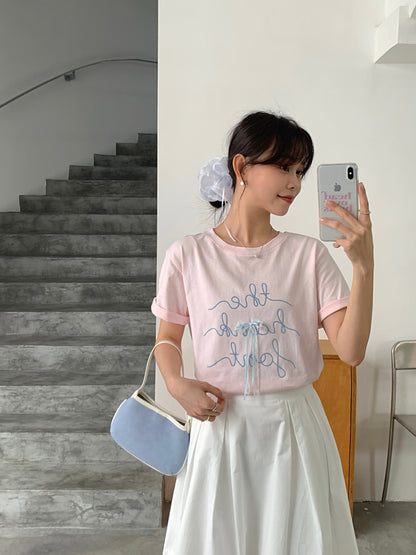 THE RIBBON TEE IN PINK/WHITE/YELLOW