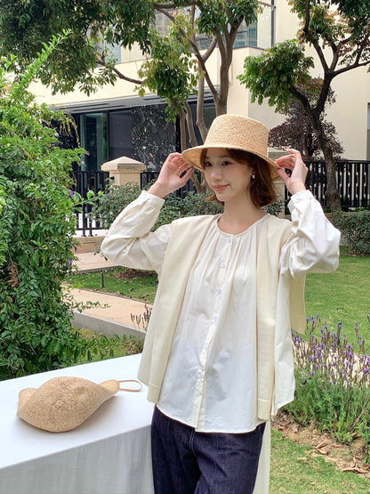 TWO WAY BLOUSE TOP IN BEIGE/AQUA