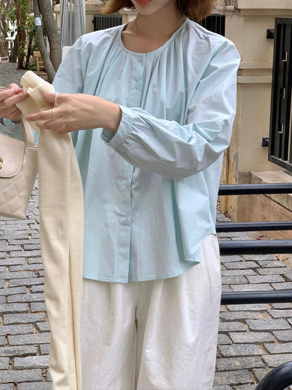 TWO WAY BLOUSE TOP IN BEIGE/AQUA