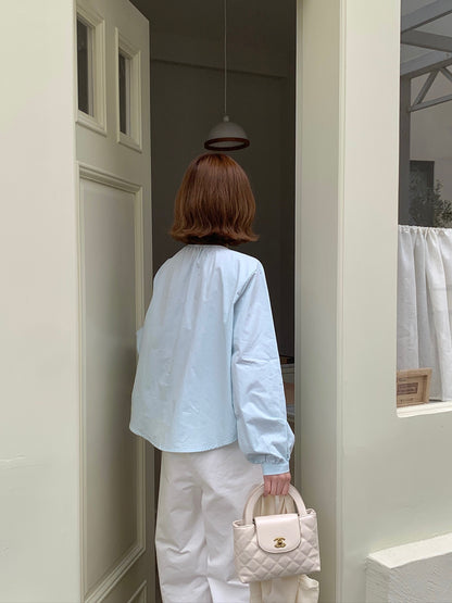 TWO WAY BLOUSE TOP IN BEIGE/AQUA