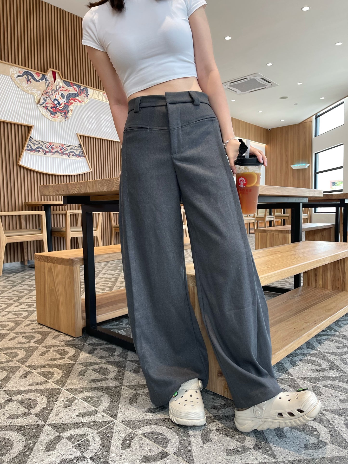 HIGH WAIST TROUSERS IN GREY