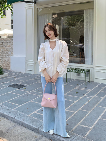 FANCE BLOUSE TOP IN BLUE/BEIGE