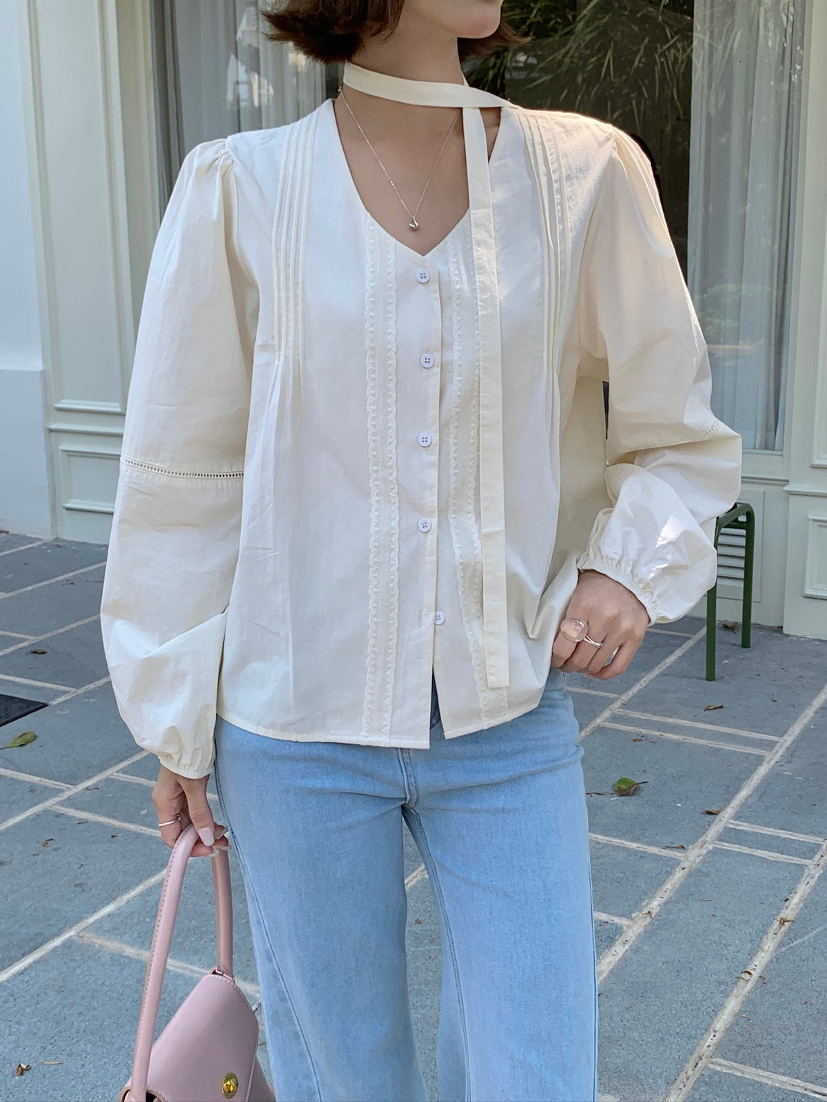 FANCE BLOUSE TOP IN BLUE/BEIGE