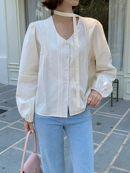 FANCE BLOUSE TOP IN BLUE/BEIGE