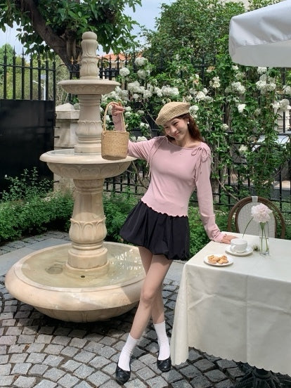 RIBBON KNIT TOP IN BLUE/BLACK/PINK