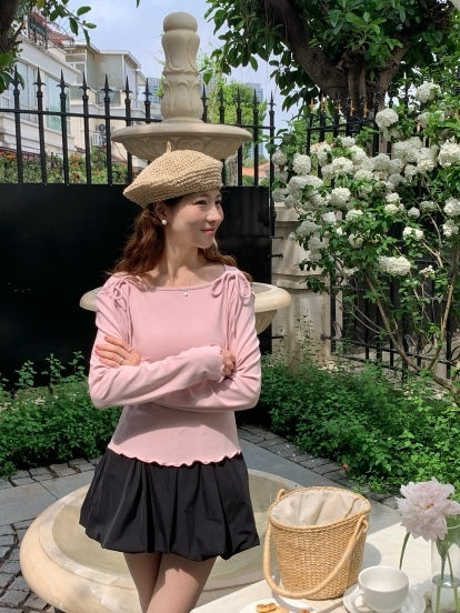 RIBBON KNIT TOP IN BLUE/BLACK/PINK