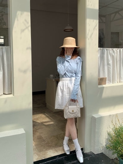 RIBBON KNIT TOP IN BLUE/BLACK/PINK