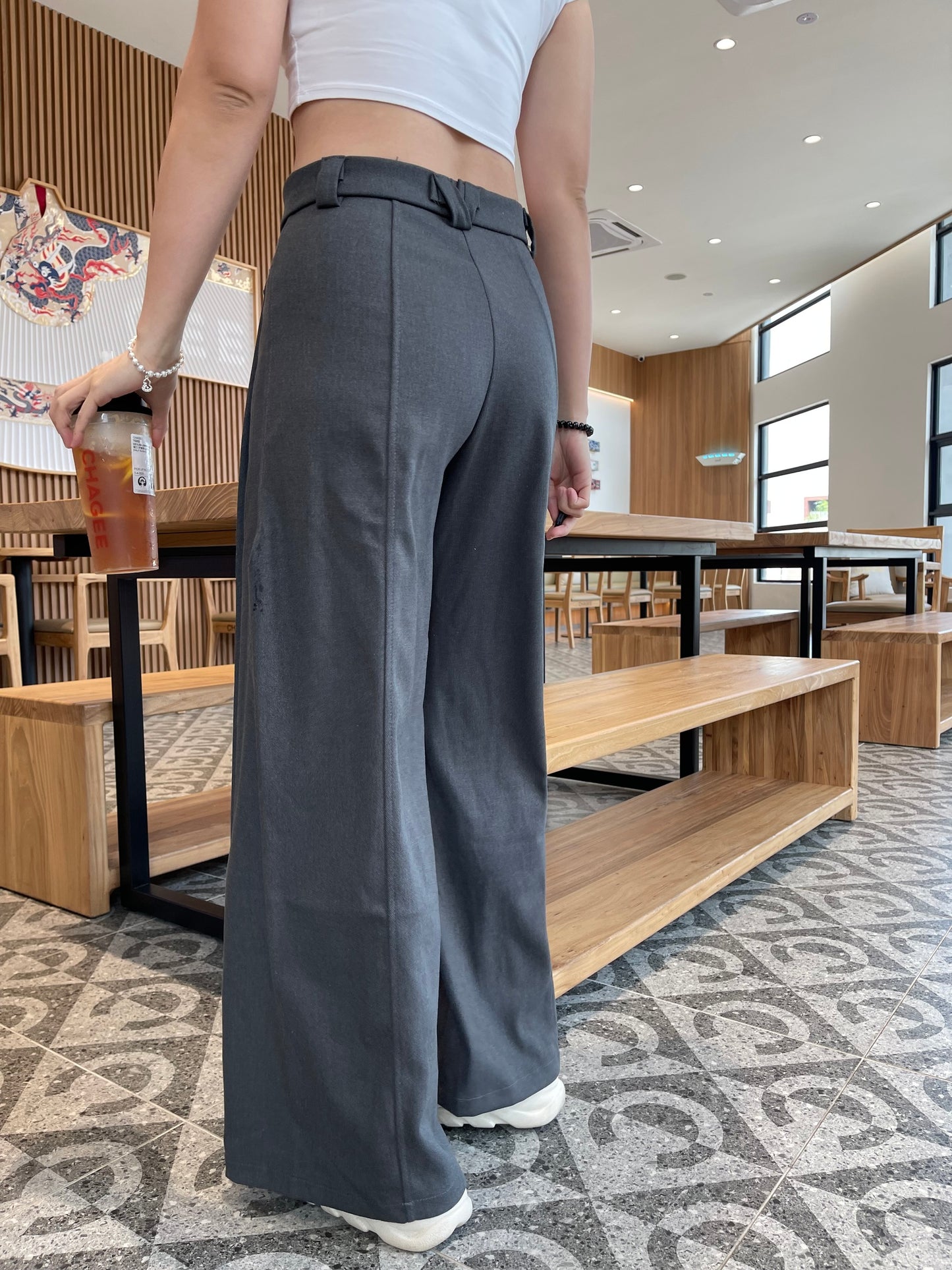 HIGH WAIST TROUSERS IN GREY