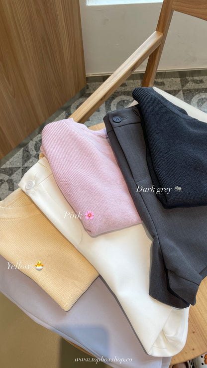 LEA KNIT TEE TOP IN PINK/DARKGREY/YELLOW