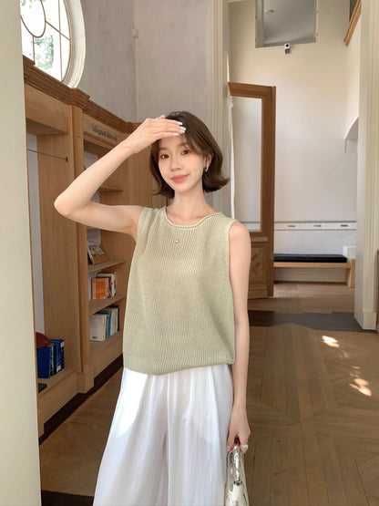 KNIT SINGLET IN D.GREY/YELLOW/WHTE/KHAKI