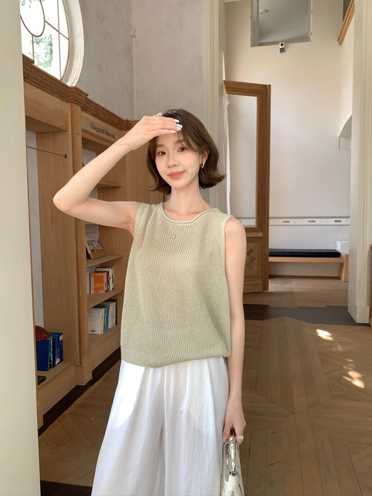 KNIT SINGLET IN D.GREY/YELLOW/WHTE/KHAKI