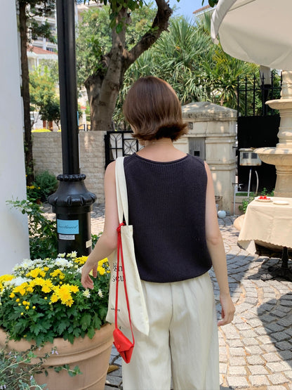 KNIT SINGLET IN D.GREY/YELLOW/WHTE/KHAKI
