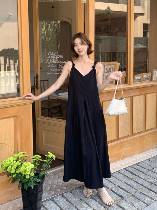 CAMI DRESS IN BLACK/BEIGE