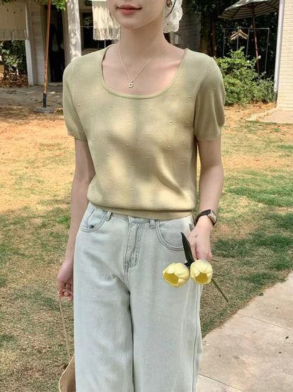 NORA KNIT TOP IN BEIGE/YELLOW/GREEN/BLUE