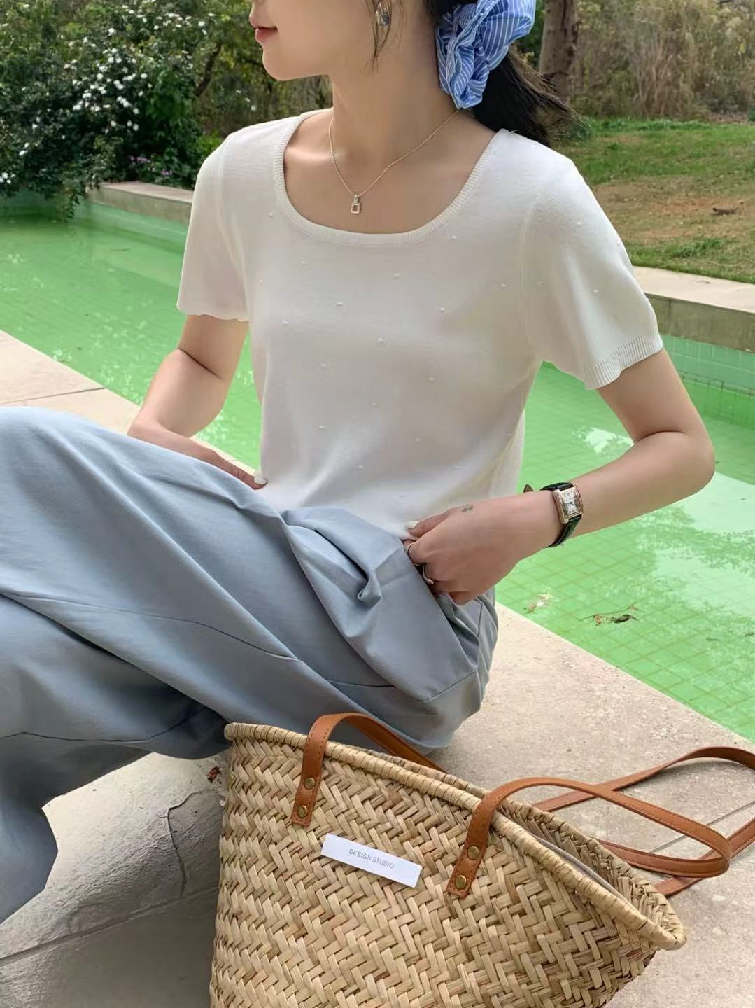 NORA KNIT TOP IN BEIGE/YELLOW/GREEN/BLUE