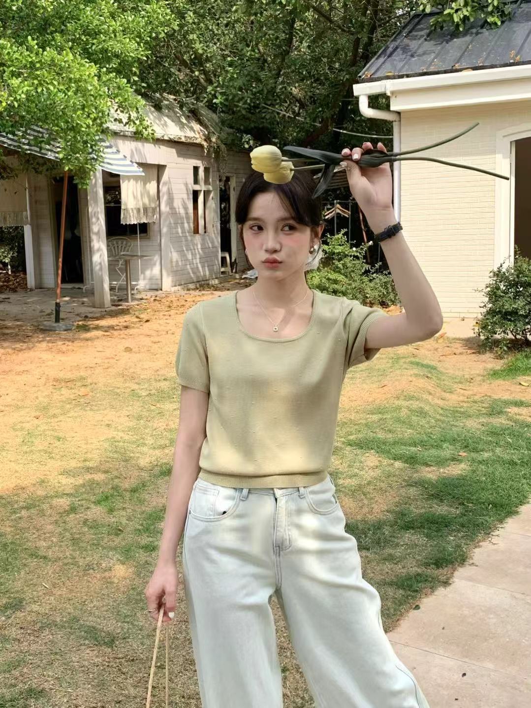 NORA KNIT TOP IN BEIGE/YELLOW/GREEN/BLUE