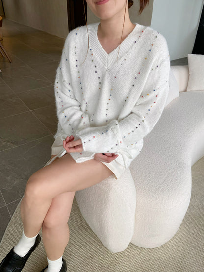 RANNY V NECK KNIT TOP IN WHITE