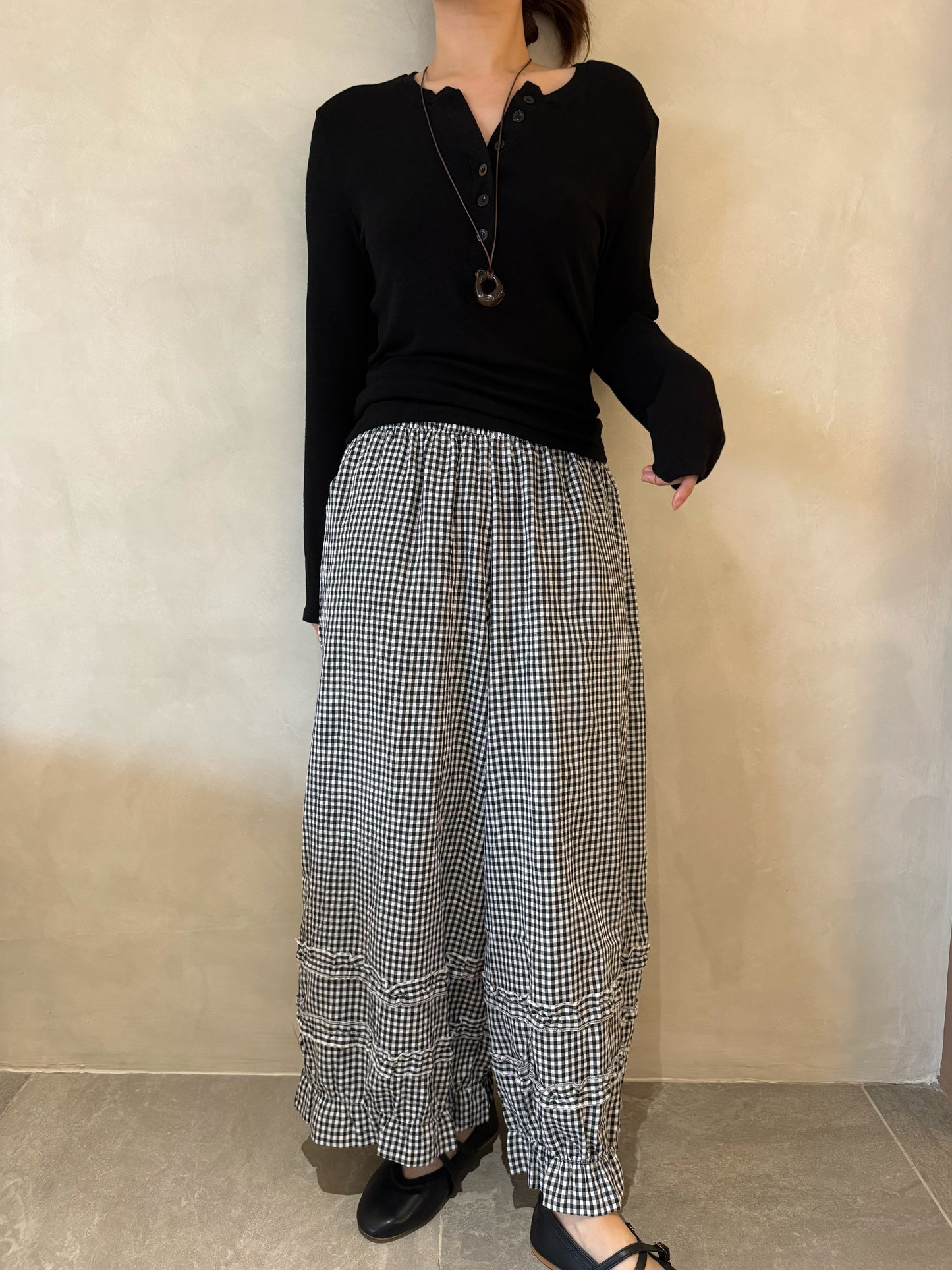 PLAID B&W TROUSERS PANTS