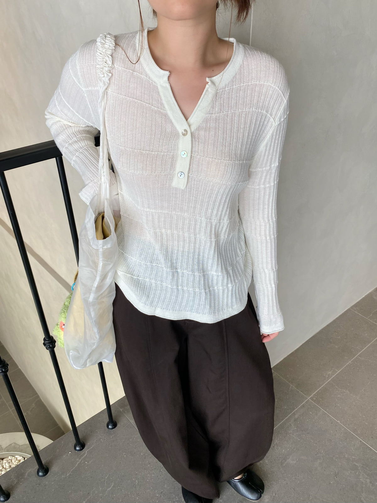 MELISSA KNIT TOP IN BEIGE/WHITE