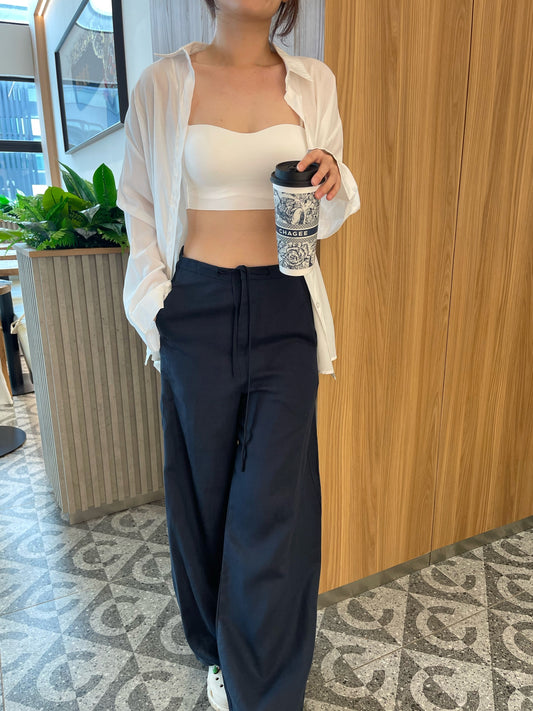 LINEN COTTON TROUSERS IN WHITE/NAVY