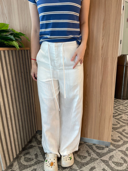 LINEN COTTON TROUSERS IN WHITE/NAVY