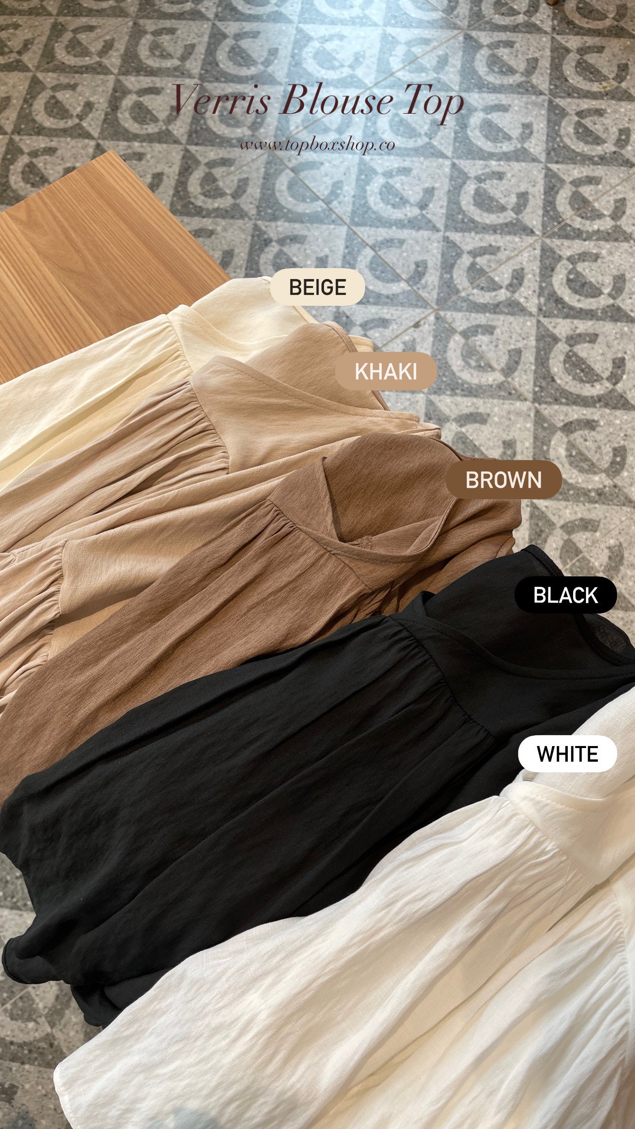 VERRIS BLOUSE TOP IN WHITE/BLACK/BEIGE/KHAKI/BROWN