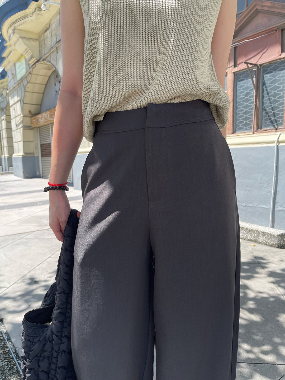 GLORIA HIGH WAIST TROUSERS IN BLACK/GREY