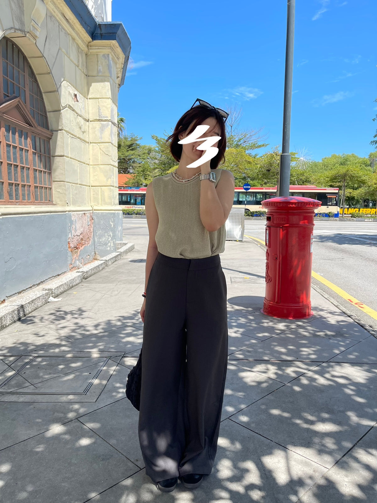 GLORIA HIGH WAIST TROUSERS IN BLACK/GREY