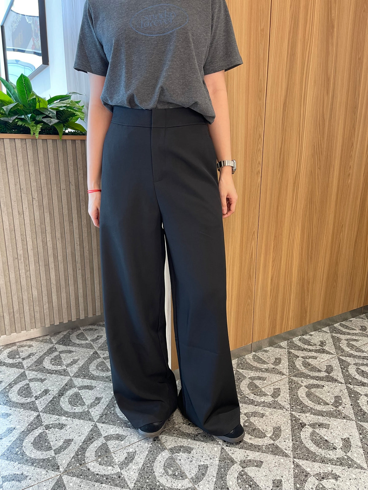 GLORIA HIGH WAIST TROUSERS IN BLACK/GREY