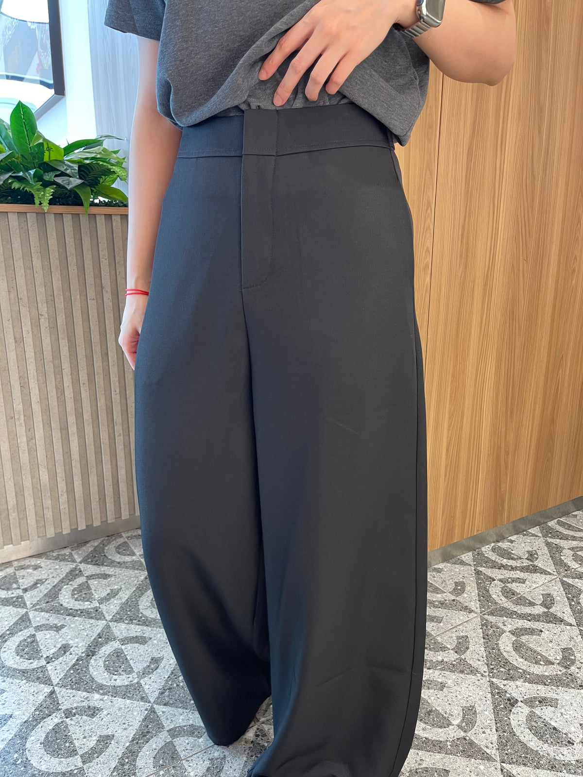 GLORIA HIGH WAIST TROUSERS IN BLACK/GREY