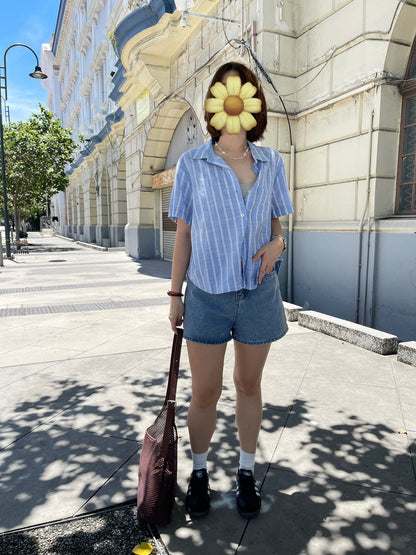 GAMI LINEN BLOUSE IN BLUE