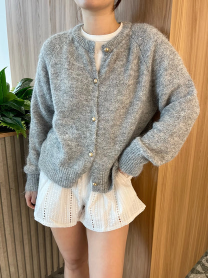 BUTTON KNIT TOP IN PINK/GREY