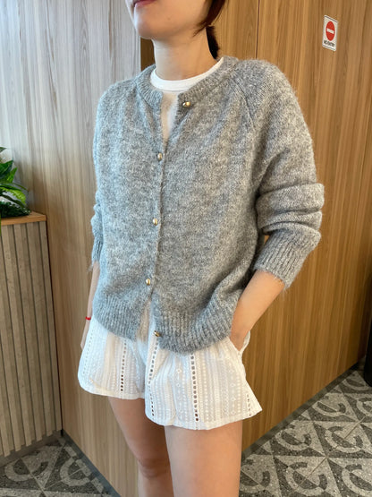 BUTTON KNIT TOP IN PINK/GREY