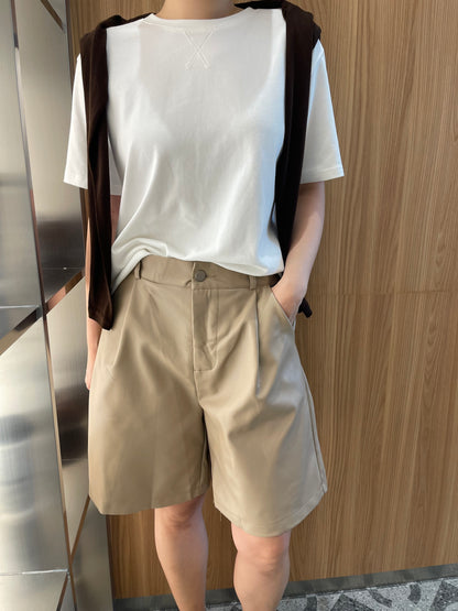 KITTY HIGH WAIST LEATHER SHORT IN BEIGE/BLACK