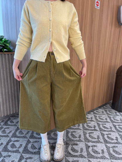 OLIVE CORDUROY HIGH WAIST TROUSERS