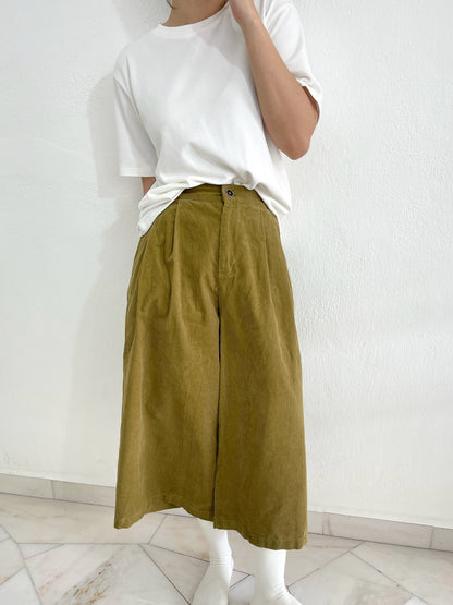 OLIVE CORDUROY HIGH WAIST TROUSERS