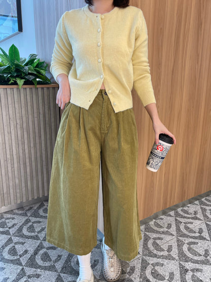 OLIVE CORDUROY HIGH WAIST TROUSERS
