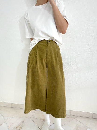 OLIVE CORDUROY HIGH WAIST TROUSERS