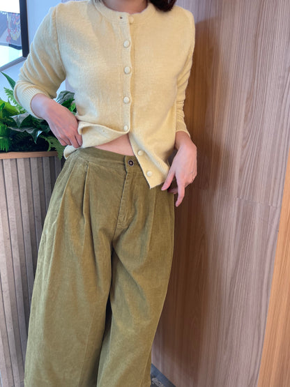 OLIVE CORDUROY HIGH WAIST TROUSERS