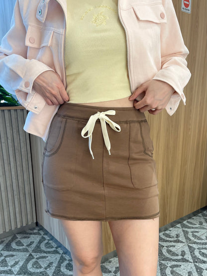 KIMI HIGH WAIST CASUAL MINI SKIRT IN BROWN/GREY