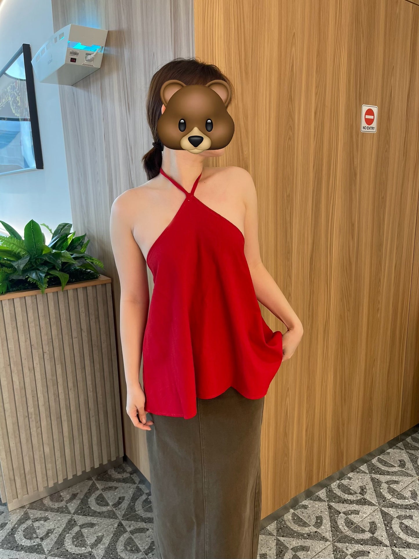JOJO LINEN COTTON SINGLET TOP IN BLUE/RED