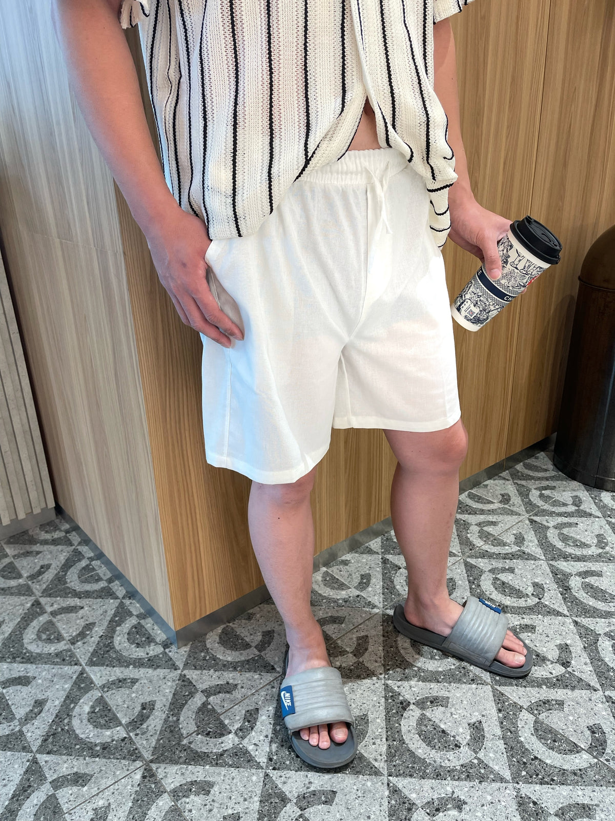 MEN - LINEN COTTON SHORT (ELASTIC WAIST)