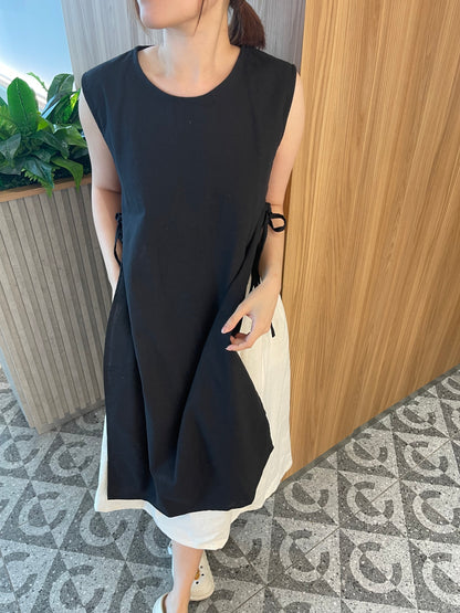 ESTHER LINEN COTTON SINGLET TOP IN WHITE/BLACK/KHAKI