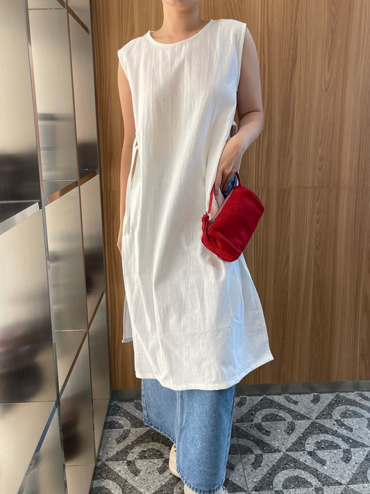 ESTHER LINEN COTTON SINGLET TOP IN WHITE/BLACK/KHAKI