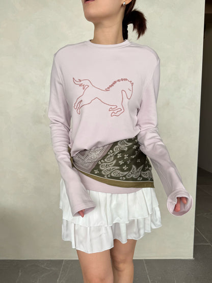 EMBROIDERED HORSE LONG SLEEVE TOP