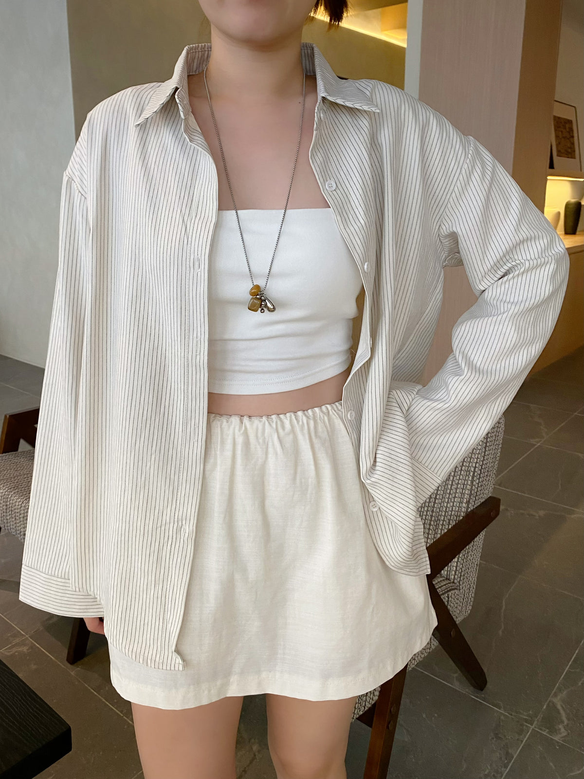 MARE BLOUSE TOP IN CREAM/BLUE